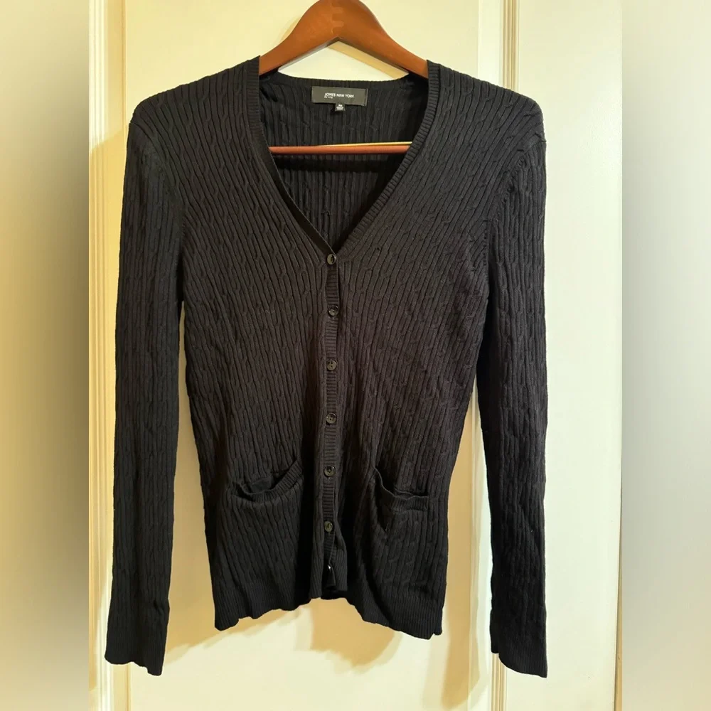 NWOT Jones New York Women’s Sweater Cardigan Top In Black Size PM